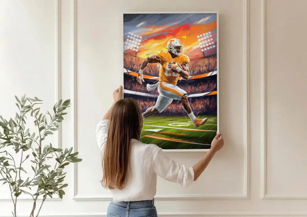 Knoxville Vols Game Day canvas wall art being hung on a paneled wall