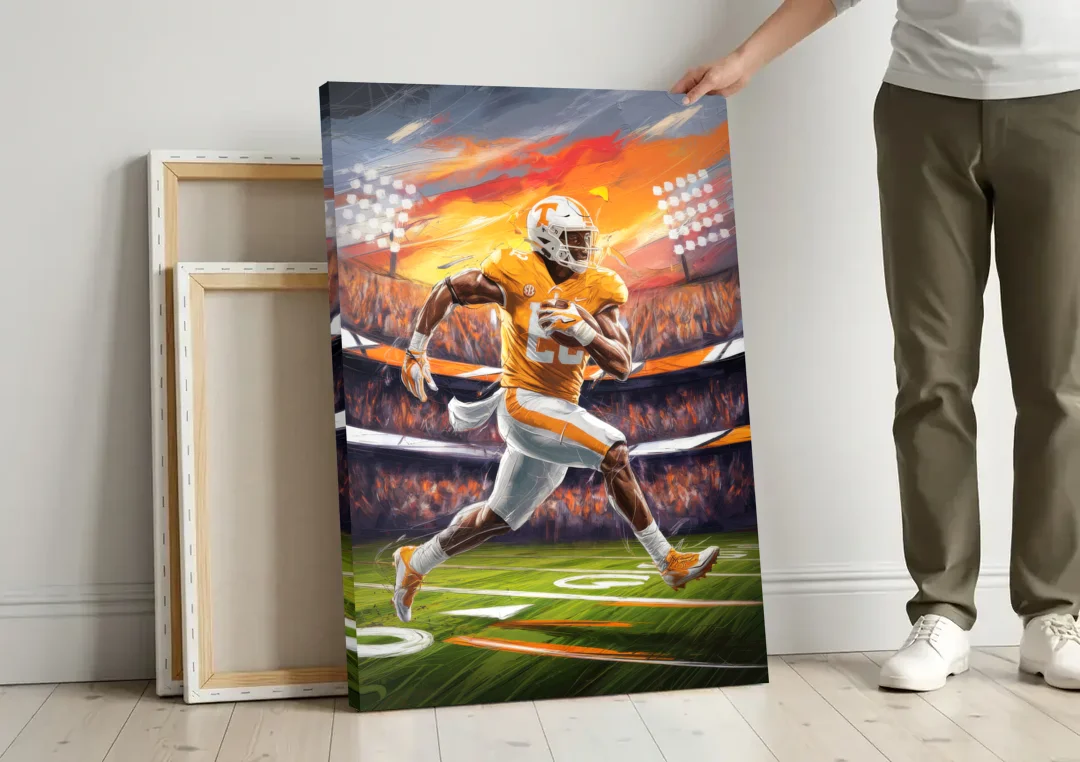Knoxville Vols Game Day canvas wall art leaning against a wall next to blank canvases