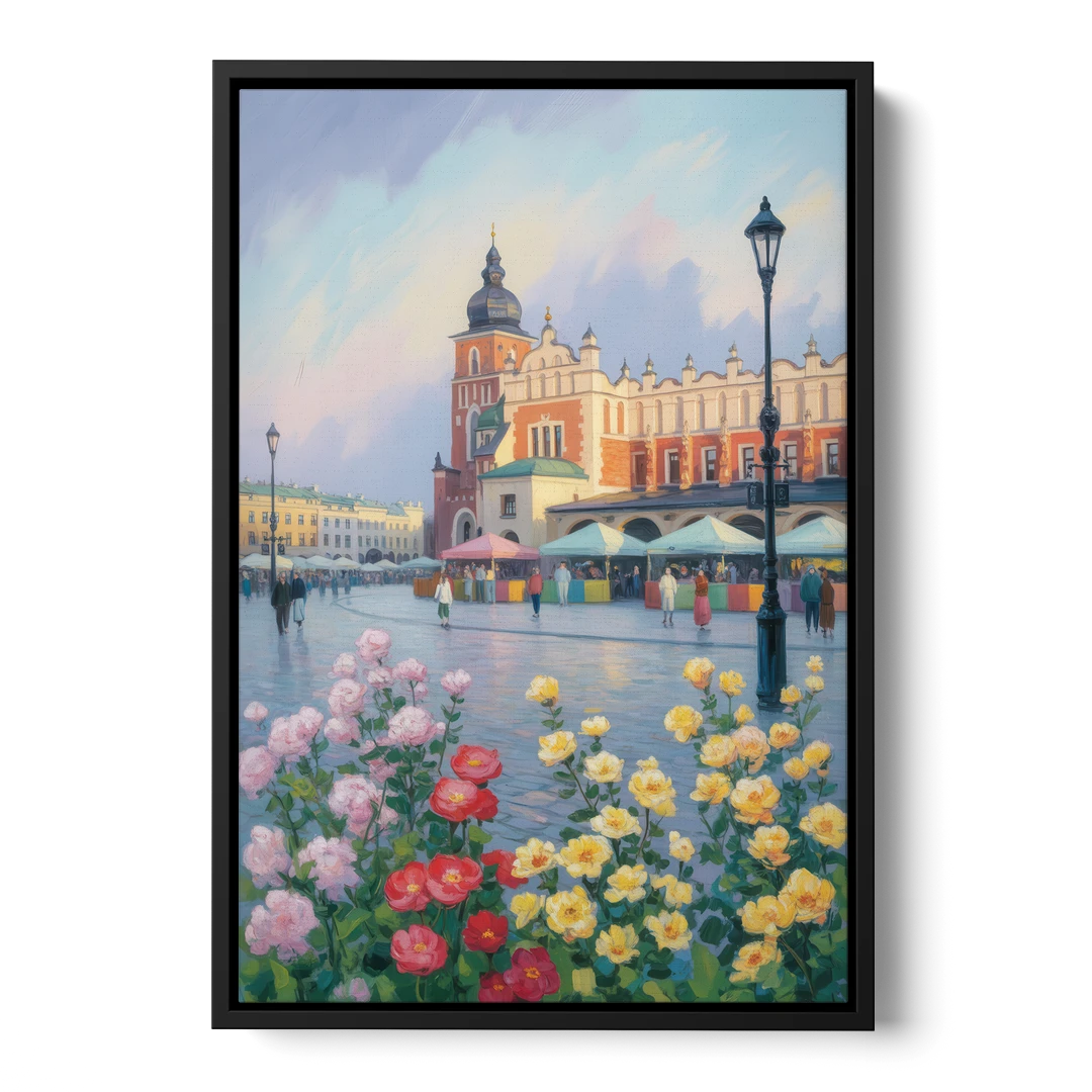 Krakow's Cloth Hall - Black Framed Canvas Wall Art - Front