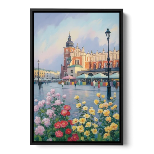 Krakow's Cloth Hall - Black Framed Canvas Wall Art - Front