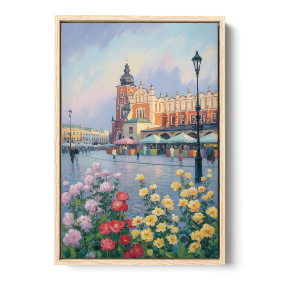 Krakow's Cloth Hall - Oak Framed Canvas Wall Art - Front