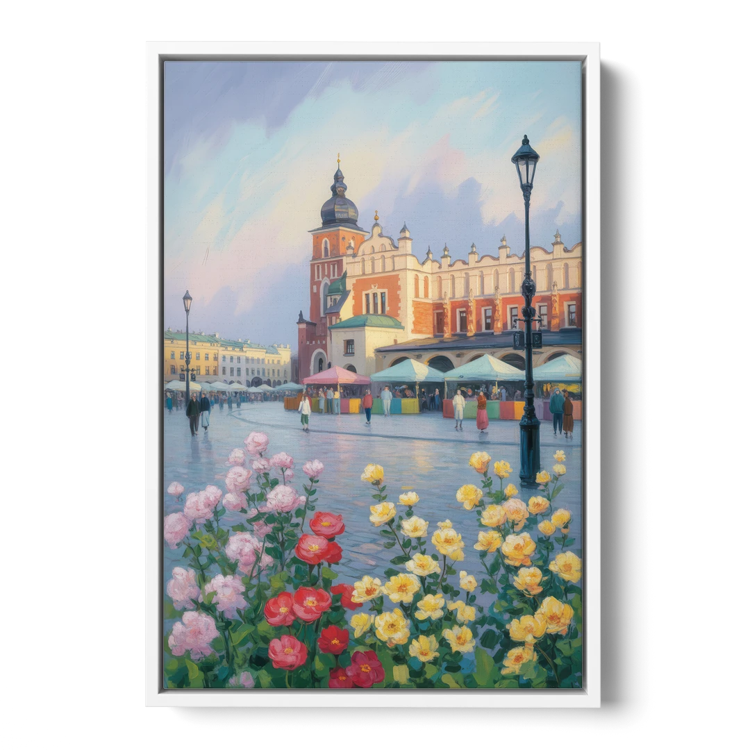 Krakow's Cloth Hall - White Framed Canvas Wall Art - Front