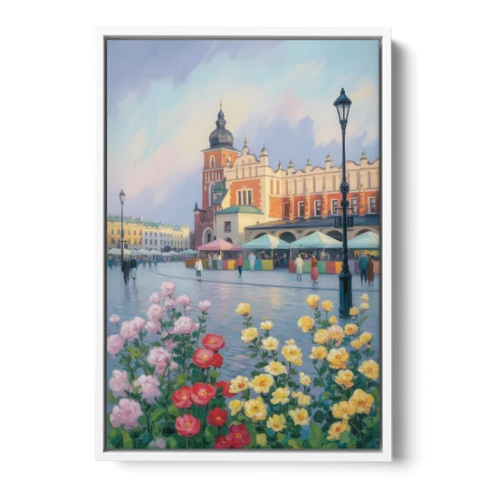 Krakow's Cloth Hall - White Framed Canvas Wall Art - Front