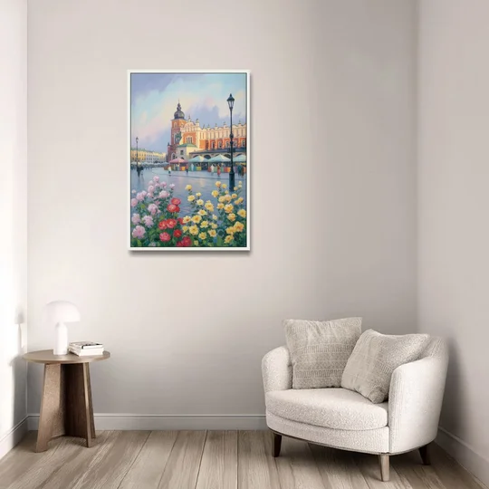 Krakow's Cloth Hall - White Framed Canvas Wall Art - Sofa - 24x36