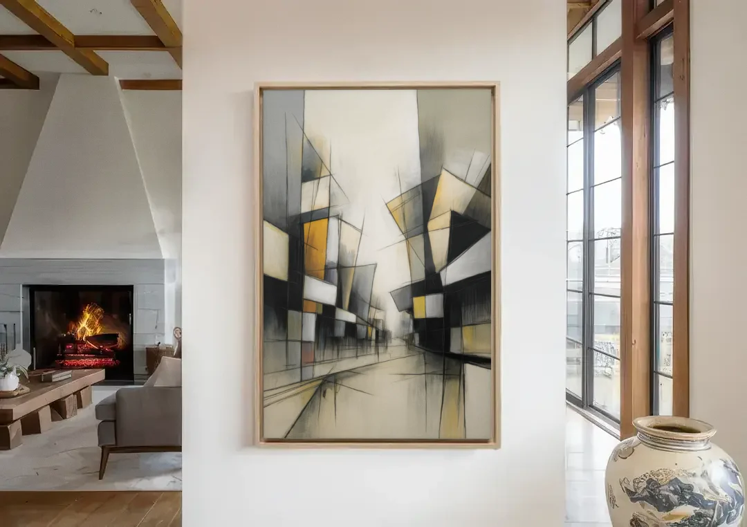 Kreuzberg Colors canvas wall art in a living room with a fireplace
