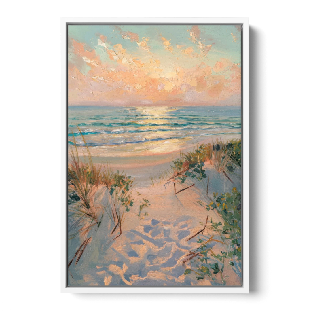 La Jolla Beachfront Serenity - White Framed Canvas Wall Art - Front