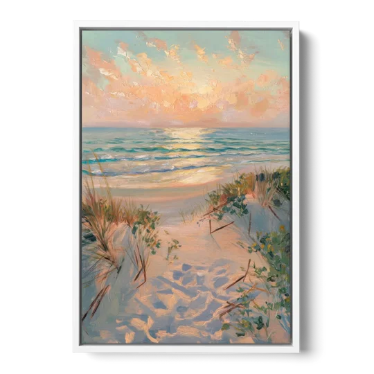 La Jolla Beachfront Serenity - White Framed Canvas Wall Art - Front