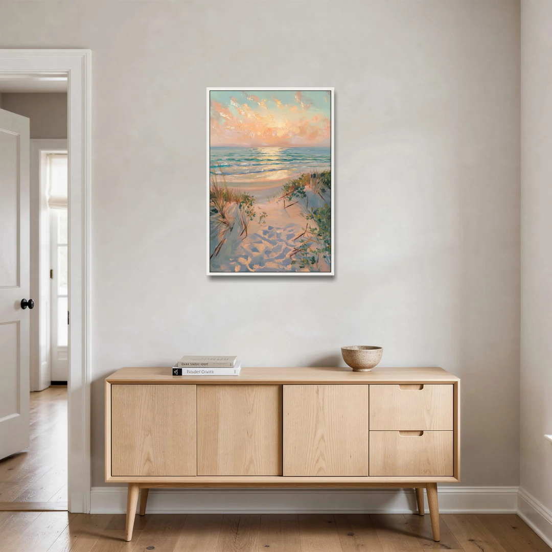 La Jolla Beachfront Serenity - White Framed Canvas Wall Art - Coffee Table - 24x36