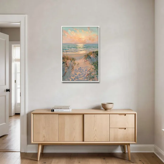 La Jolla Beachfront Serenity - White Framed Canvas Wall Art - Coffee Table - 24x36