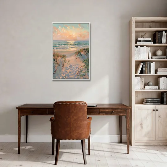 La Jolla Beachfront Serenity - White Framed Canvas Wall Art - Office - 24x36