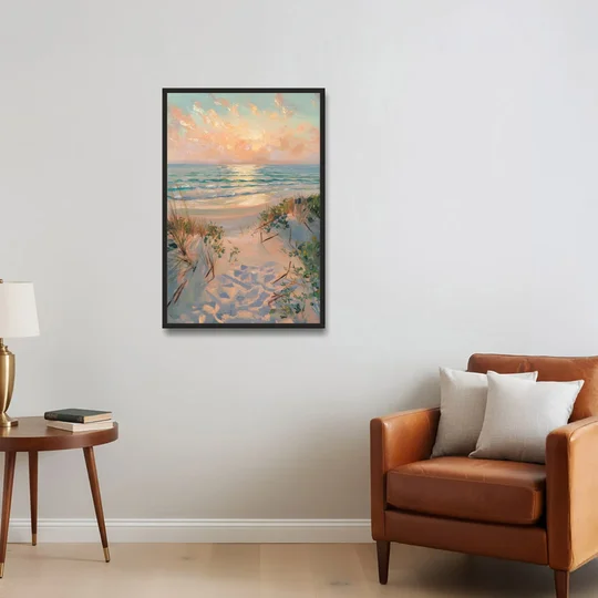 La Jolla Beachfront Serenity - Black Framed Canvas Wall Art - Sofa - 24x36