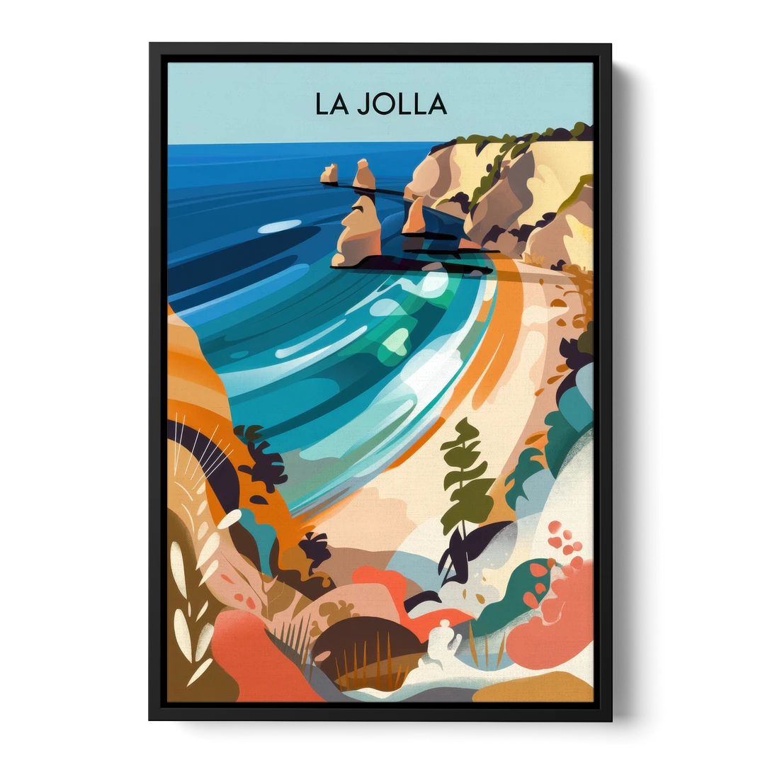 La Jolla Coastal Vibes - Black Framed Canvas Wall Art - Front