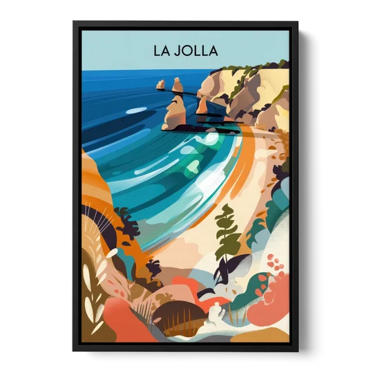 La Jolla Coastal Vibes - Black Framed Canvas Wall Art - Front