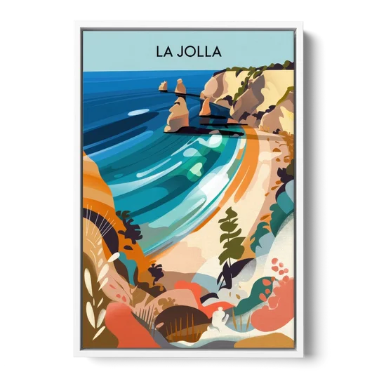 La Jolla Coastal Vibes - White Framed Canvas Wall Art - Front