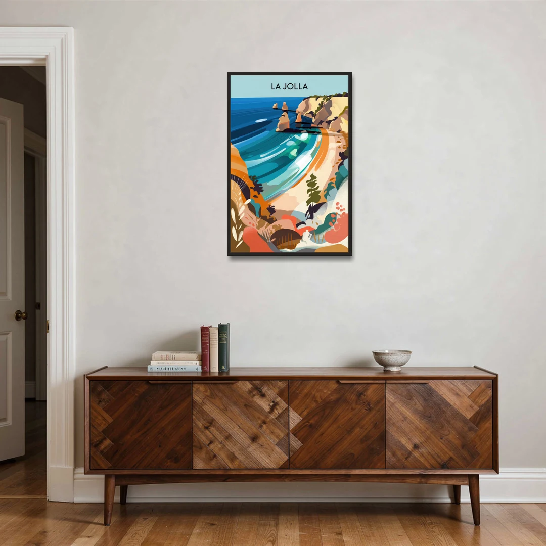 La Jolla Coastal Vibes - Black Framed Canvas Wall Art - Coffee Table - 24x36
