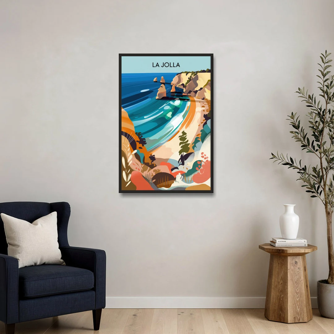 La Jolla Coastal Vibes - Black Framed Canvas Wall Art - Sofa - 24x36