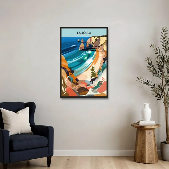 La Jolla Coastal Vibes - Black Framed Canvas Wall Art - Sofa - 24x36
