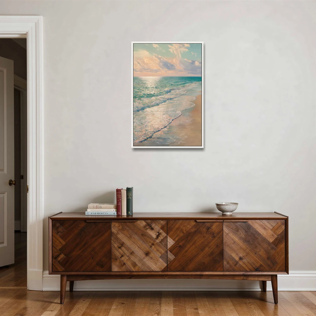 La Jolla Ocean Breeze - White Framed Canvas Wall Art - Coffee Table - 24x36