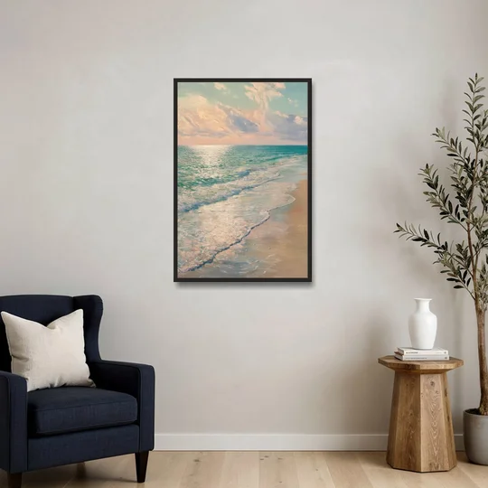La Jolla Ocean Breeze - Black Framed Canvas Wall Art - Sofa - 24x36