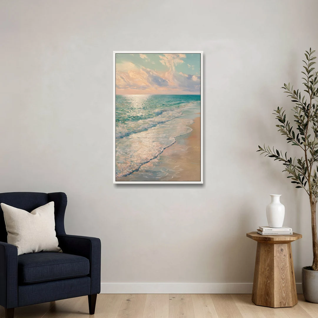 La Jolla Ocean Breeze - White Framed Canvas Wall Art - Sofa - 24x36