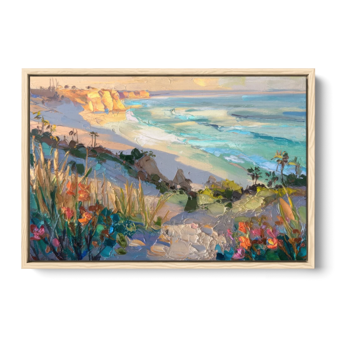 La Jolla Pacific Blues - Oak Framed Canvas Wall Art - Front