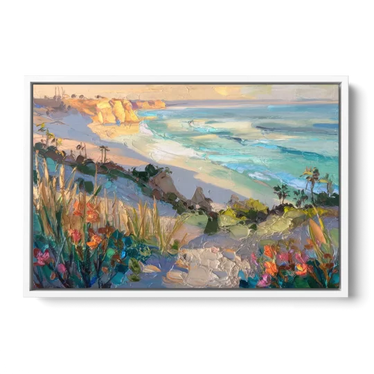 La Jolla Pacific Blues - White Framed Canvas Wall Art - Front
