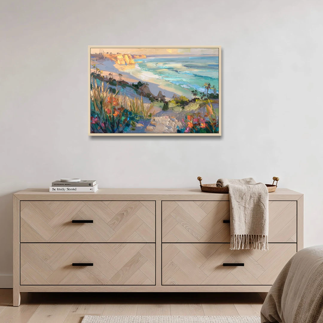 La Jolla Pacific Blues - Oak Framed Canvas Wall Art - Coffee Table - 36x24
