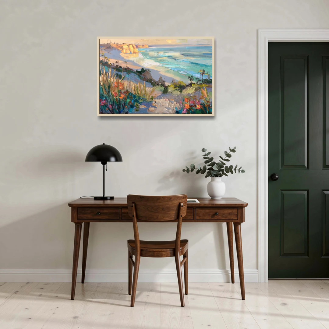 La Jolla Pacific Blues - Oak Framed Canvas Wall Art - Office - 36x24