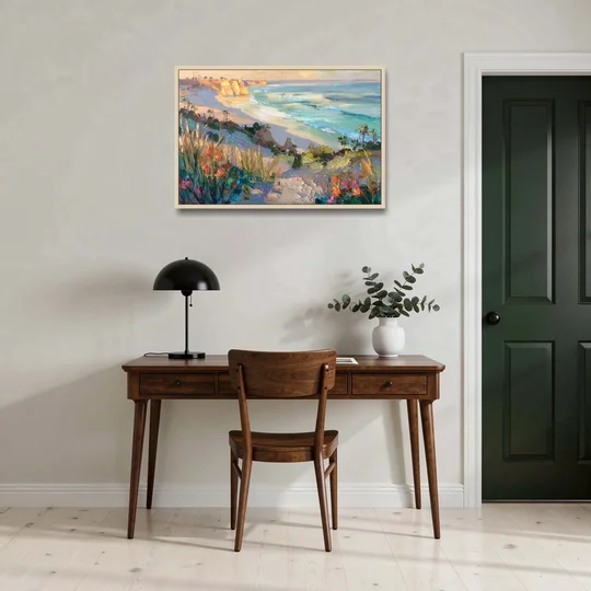 La Jolla Pacific Blues - Oak Framed Canvas Wall Art - Office - 36x24