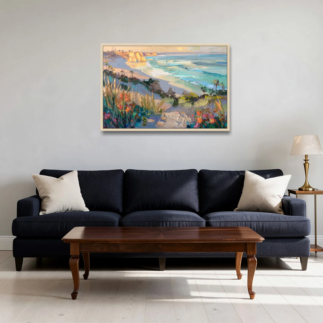 La Jolla Pacific Blues - Oak Framed Canvas Wall Art - Sofa - 36x24