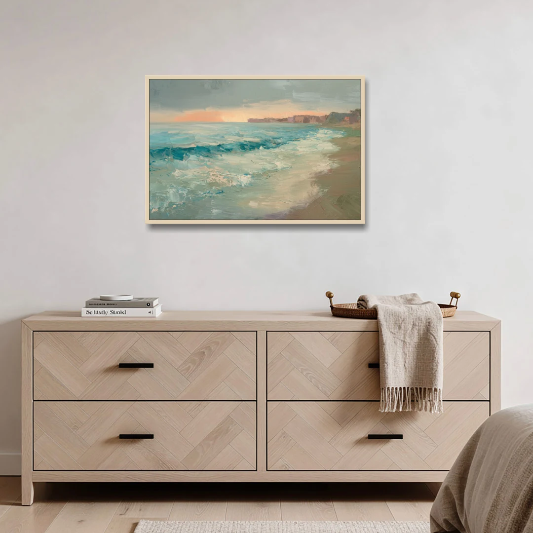 La Jolla Seaside Charm - Oak Framed Canvas Wall Art - Coffee Table - 36x24