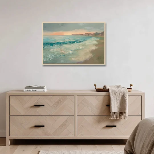 La Jolla Seaside Charm - Oak Framed Canvas Wall Art - Coffee Table - 36x24
