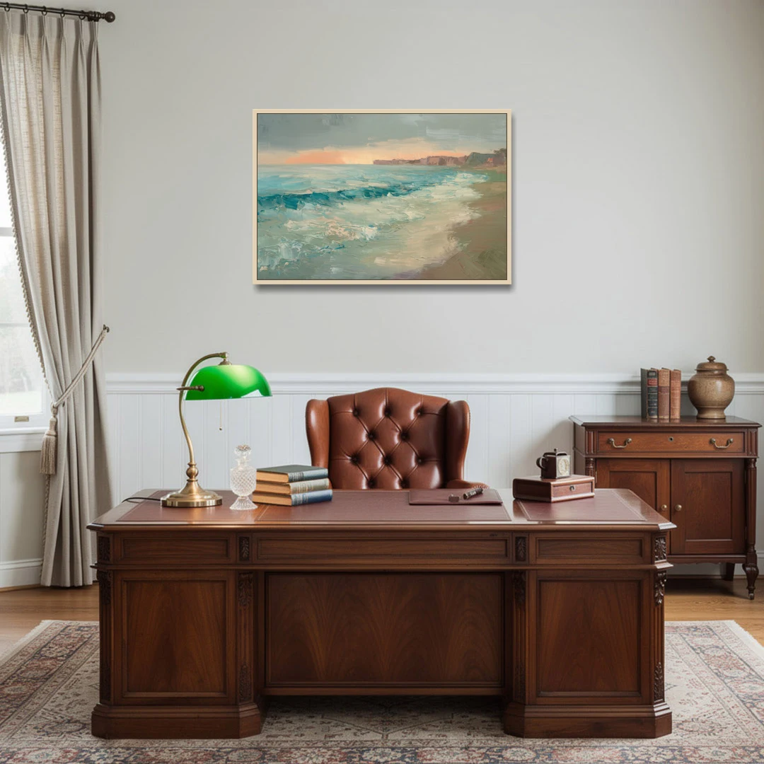 La Jolla Seaside Charm - Oak Framed Canvas Wall Art - Office - 36x24