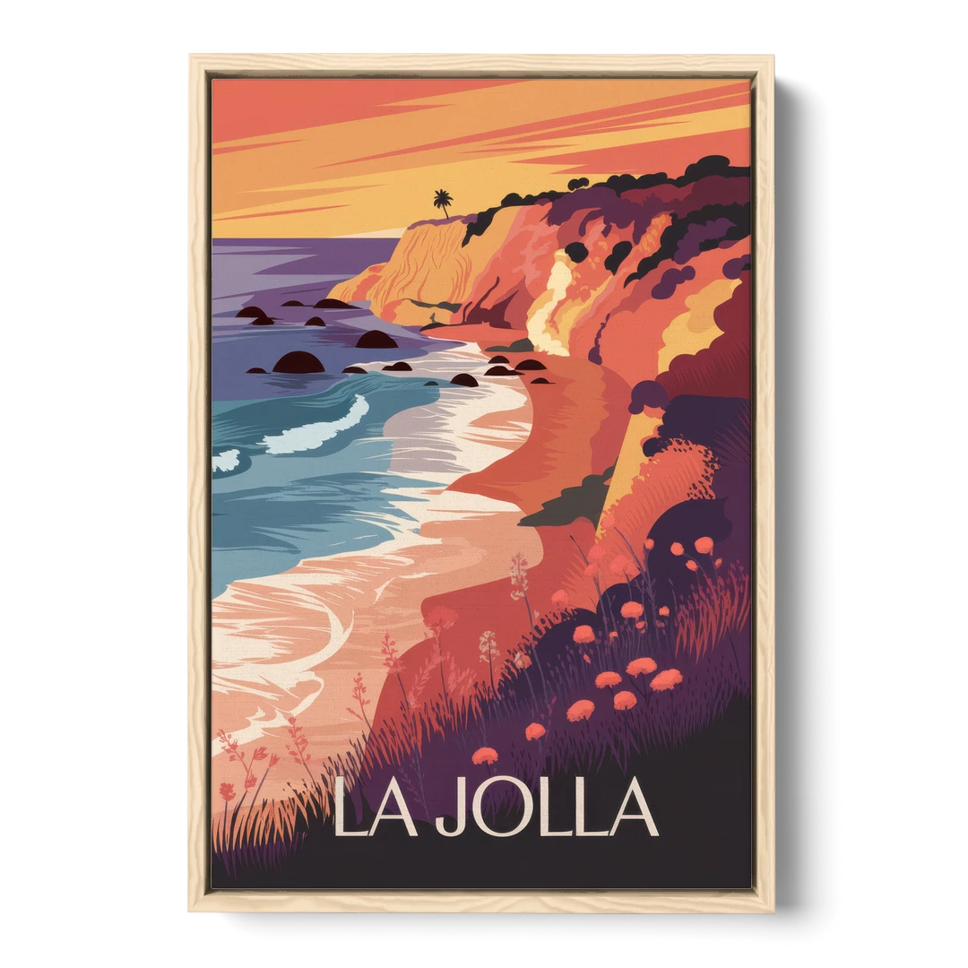 La Jolla Sunset Views - Oak Framed Canvas Wall Art - Front