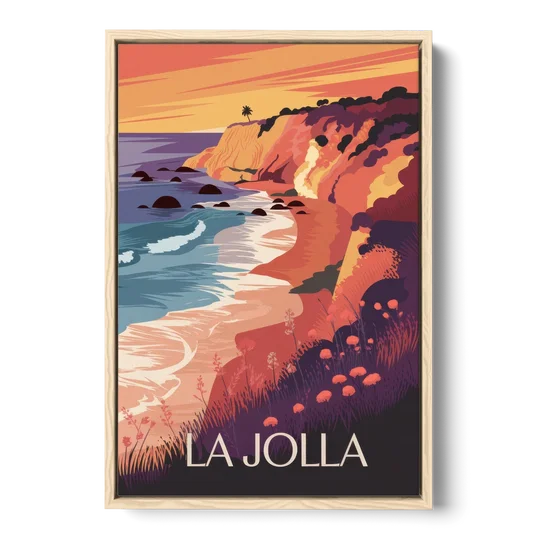 La Jolla Sunset Views - Oak Framed Canvas Wall Art - Front