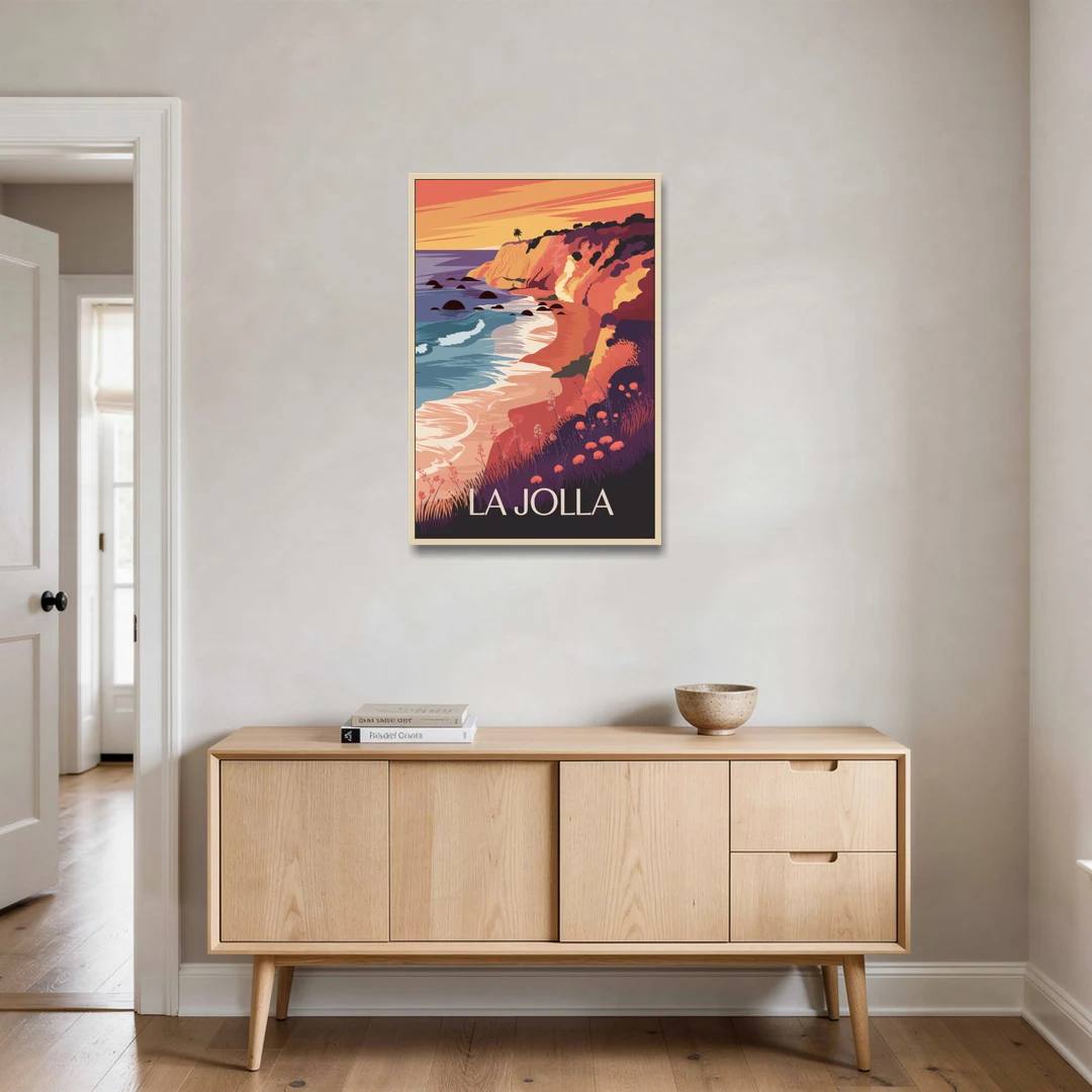 La Jolla Sunset Views - Oak Framed Canvas Wall Art - Coffee Table - 24x36