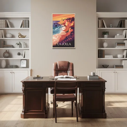 La Jolla Sunset Views - Oak Framed Canvas Wall Art - Office - 24x36