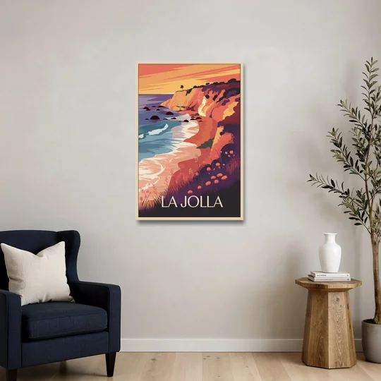 La Jolla Sunset Views - Oak Framed Canvas Wall Art - Sofa - 24x36