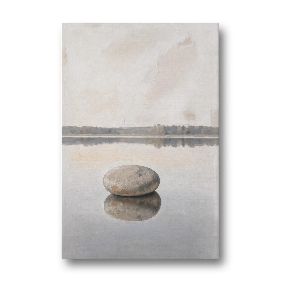 Lake Canvas Print with a Still Granite Stone - Canvas Wall Art - Front