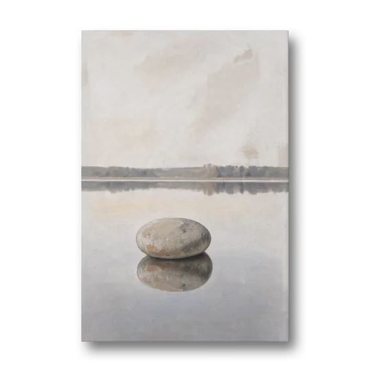 Lake Canvas Print with a Still Granite Stone - Canvas Wall Art - Front