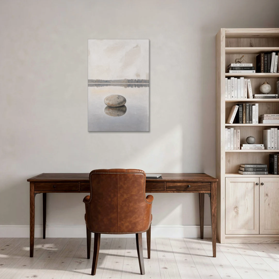 Lake Canvas Print with a Still Granite Stone - Canvas Wall Art - Office - 24x36