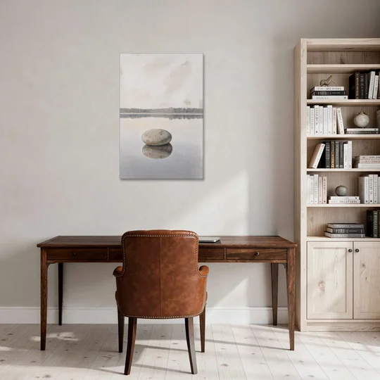 Lake Canvas Print with a Still Granite Stone - Canvas Wall Art - Office - 24x36