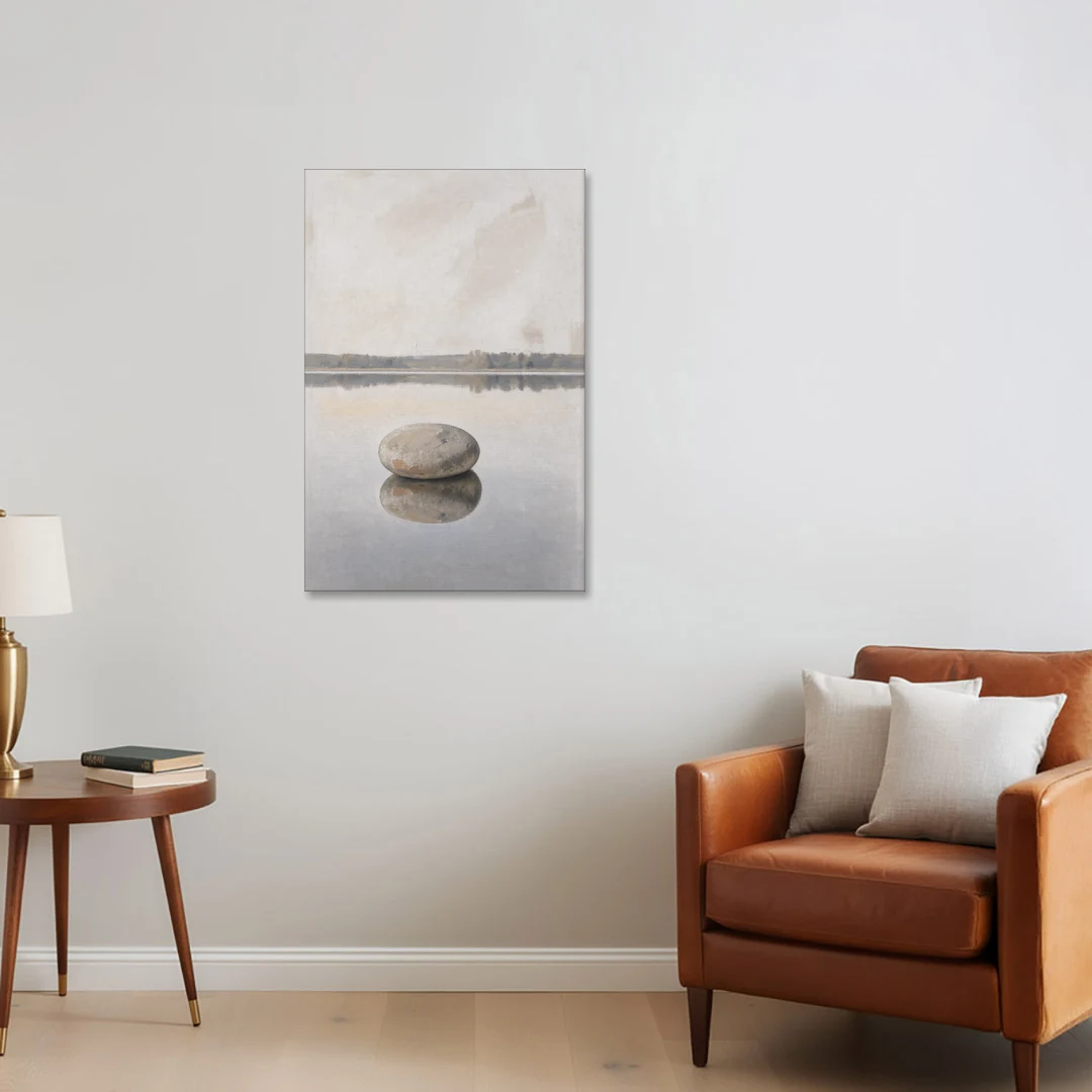 Lake Canvas Print with a Still Granite Stone - Canvas Wall Art - Sofa - 24x36
