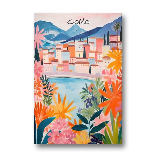 Lake Como Art in Tropical Bloom - Canvas Wall Art - Front