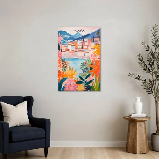 Lake Como Art in Tropical Bloom - Canvas Wall Art - Sofa - 24x36
