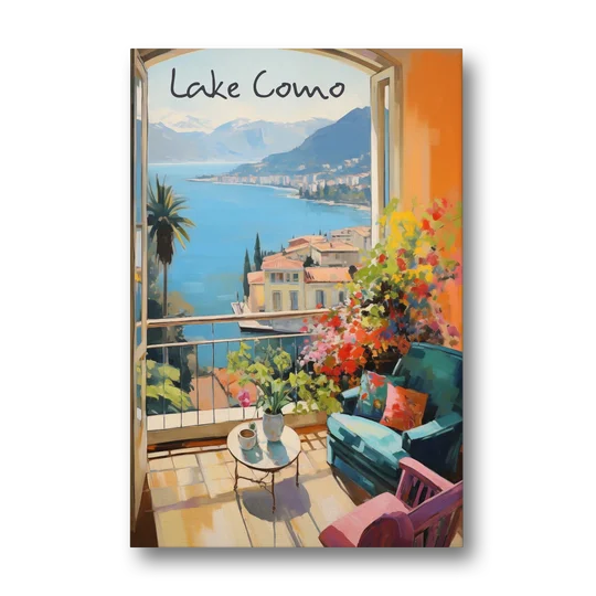 Lake Como Painting Through an Open Window - Canvas Wall Art - Front
