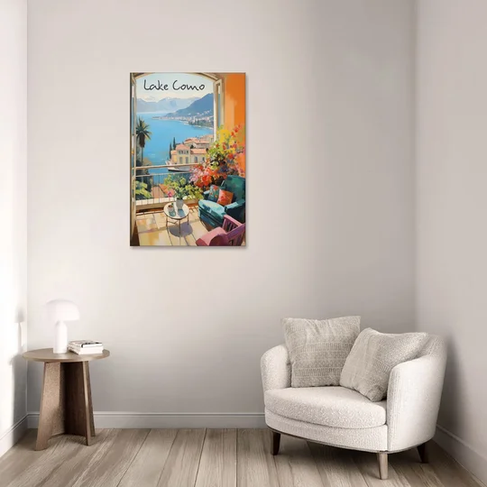 Lake Como Painting Through an Open Window - Canvas Wall Art - Sofa - 24x36