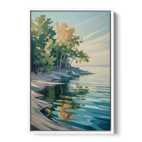 Lake Ontario Reflections - White Framed Canvas Wall Art - Front