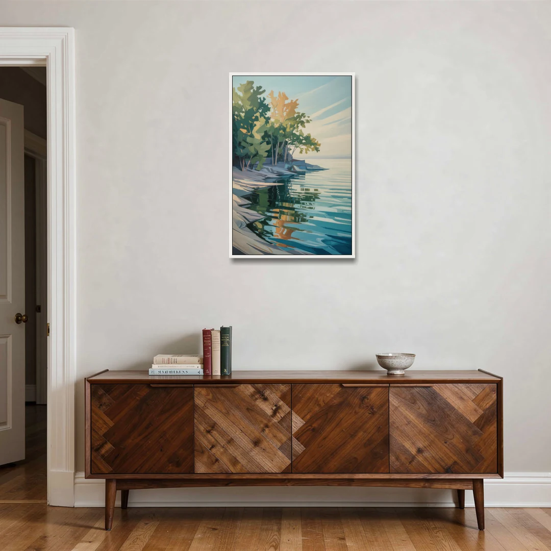 Lake Ontario Reflections - White Framed Canvas Wall Art - Coffee Table - 24x36