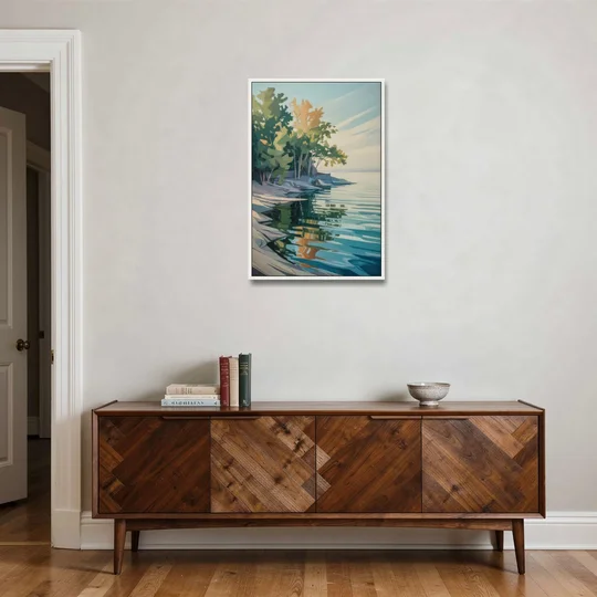 Lake Ontario Reflections - White Framed Canvas Wall Art - Coffee Table - 24x36